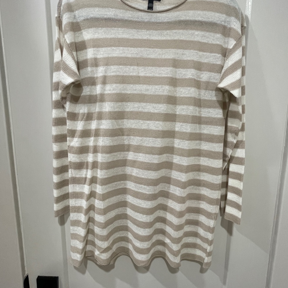 Eileen Fisher Striped Long Sleeve Top in Beige and White